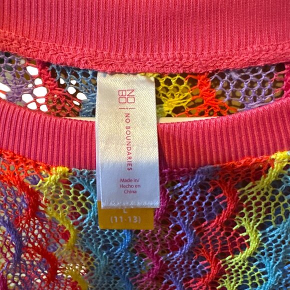 Rainbow Crochet Striped Bathing Suit Coverup Top L (11-13) No Boundaries 100% Re - Picture 5 of 5